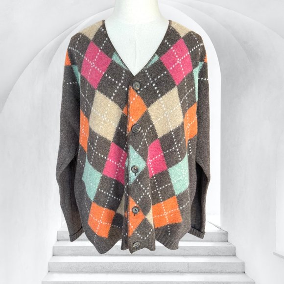 United Colors of Benetton Brown Colorful Argyle Cardigan